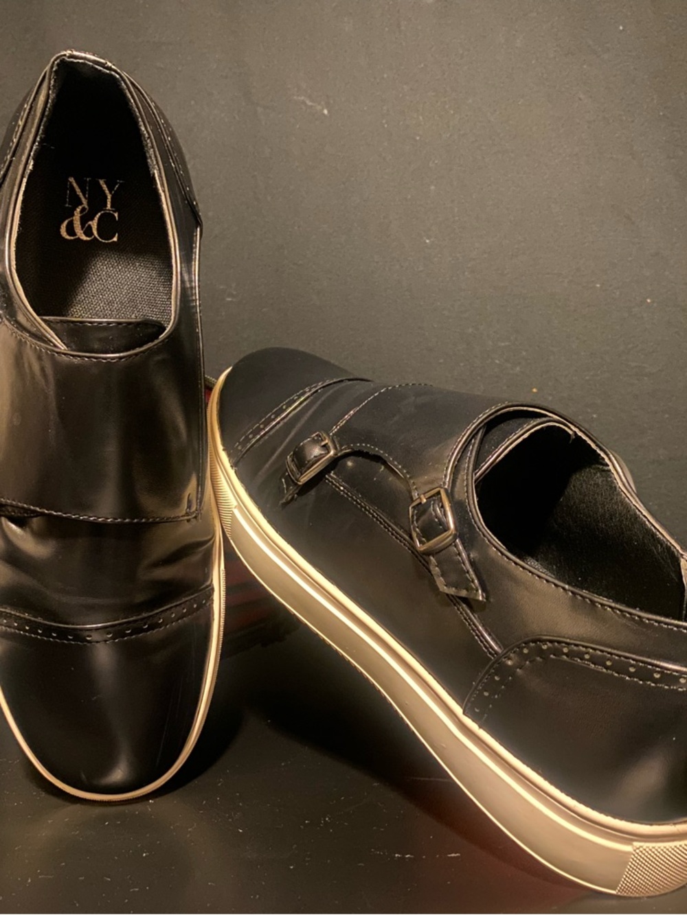 New York & Company Black Leather Double Monk-Style Slip-On Sneakers - Picture 6 of 11